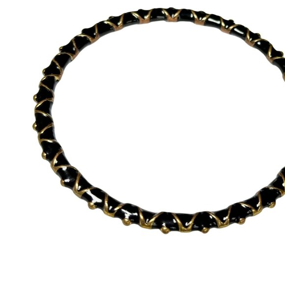 Vintage Black & Gold Enamel Bangle Bracelet Classic Retro Whimsical Unique Vinta - Picture 2 of 4
